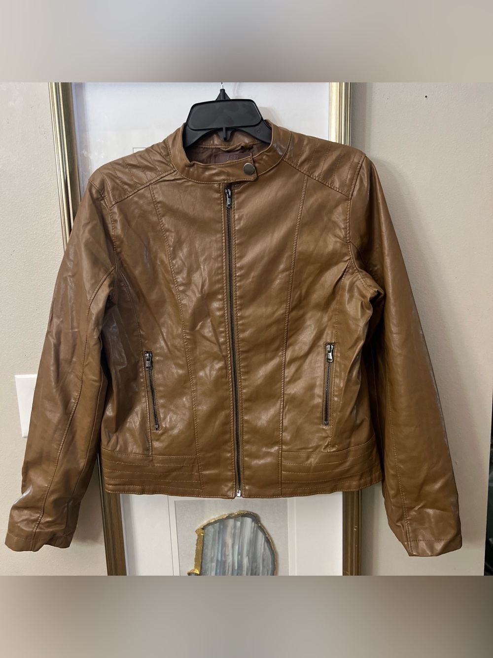 BB Butterscotch Brown tan Faux Leather Lightweight zipper motorcycleJacket M/L